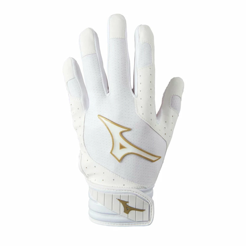 Mizuno Finch Ladies Padded Batting Gloves - White/Gold 1 Mizuno Finch Ladies Padded Batting Gloves - White/Gold